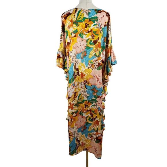 NEW Easel Small - Large Multi-Color Kaftan Style Maxi Dress Ruffle Sides Pockets - Picture 8 of 16